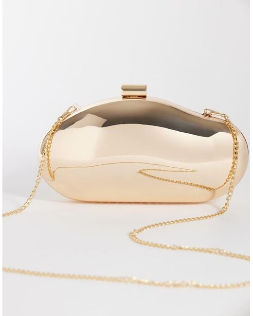 True Decadence Natural Metallic Hard Clutch Bag With Detachable Crossbody Strap