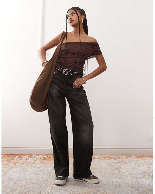 Collusion Brown Mesh Flocked Top