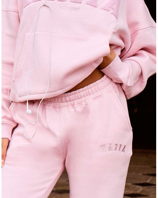 Kaiia Pink Cotton Rich Embroidered Logo Wide Leg Trackies