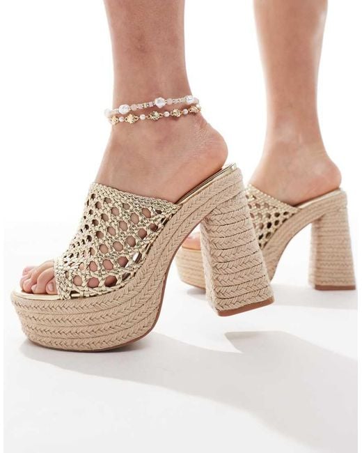 Bershka Natural Espadrille Platform Heeled Sandals