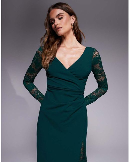 Goddiva Blue Lace Wrap Maxi Dress