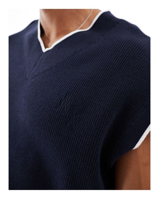 Armani Exchange Blue Tipped V-neck Knit Vest for men