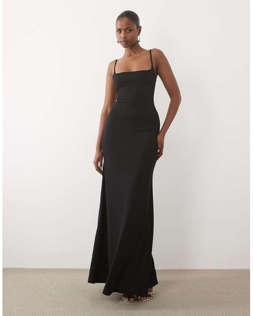 ASOS White Square Neck Maxi Dress With Open Lace Up Back