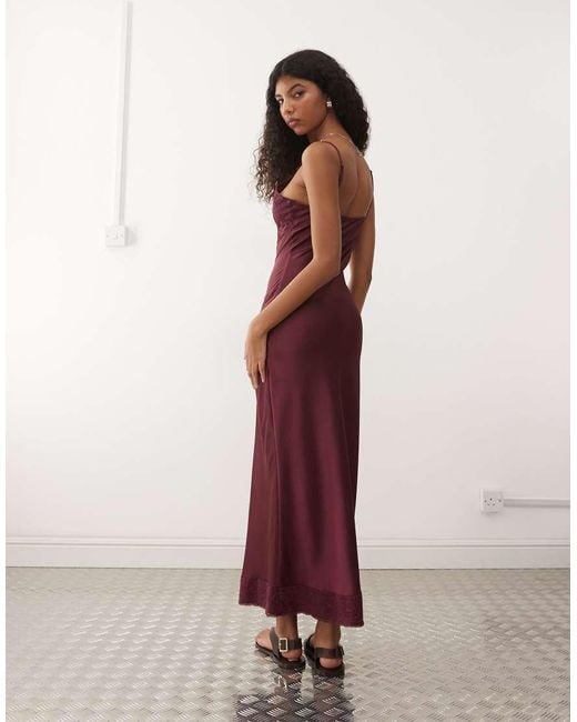 Reclaimed Vintage Pink Maxi Cami Satin Slip Dress With Lace Trims