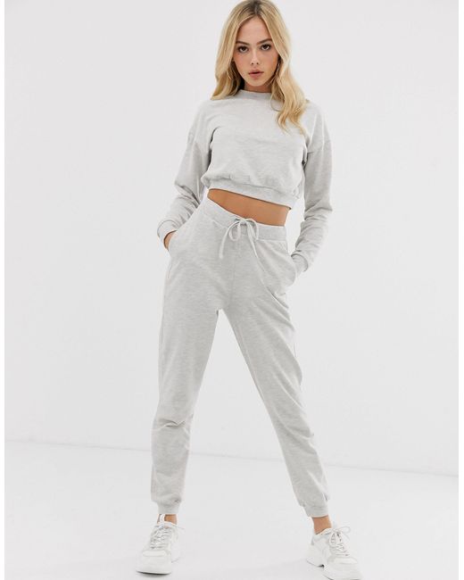 ASOS Gray Tracksuit Cropped Sweat / Slim jogger With Tie