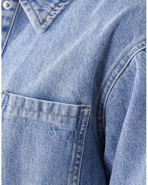 Noisy May Blue Boxy Denim Shirt With Raw Hem