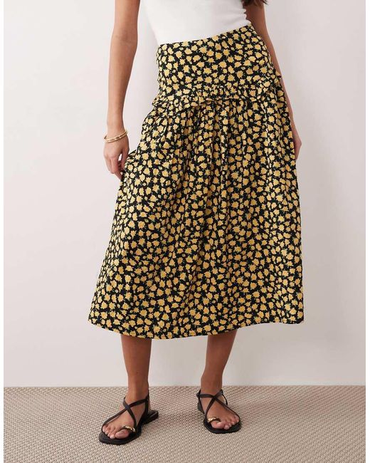 Wednesday's Girl Yellow Ruffle Midi Skirt