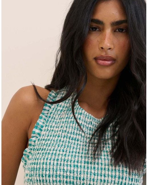 Nobody's Child Blue Gingham Shirred Halterneck Tizzy Top