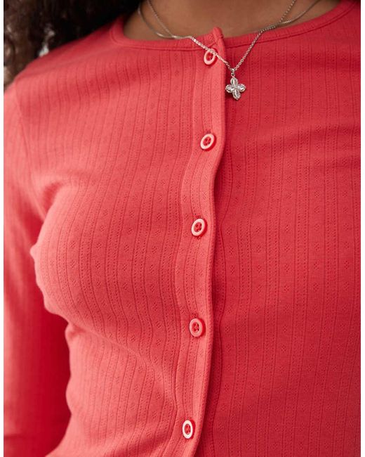 Collusion Red Fitted Pointelle Cardigan