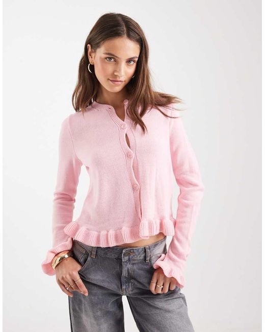 Miss Selfridge Pink Knit Cardigan With Frill