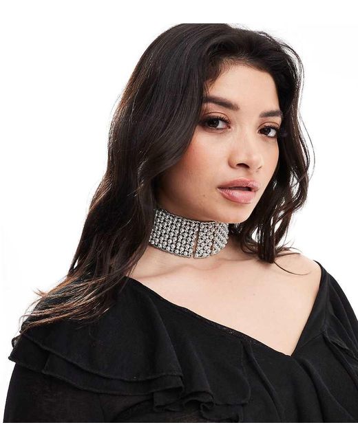 ASOS Black Asos Design Curve Limited Edition Choker Necklace With Faux Pearl And Crystal Cupchain