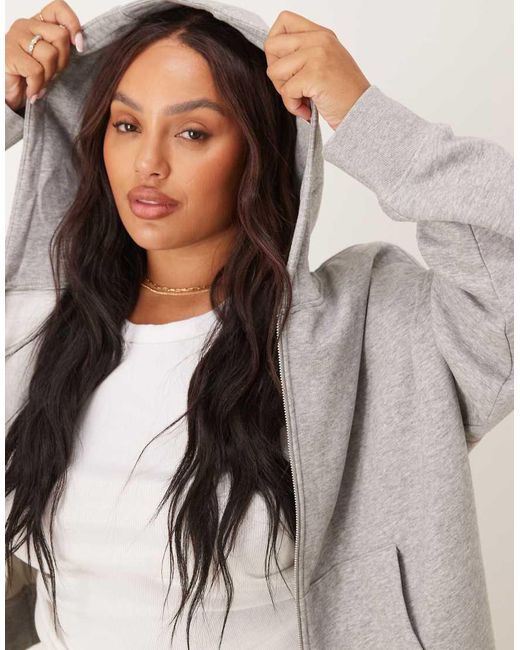 Sudadera Gris Extragrande Con Capucha, Cremallera E Interior Afelpado De Asos Design Curve ASOS de color Gray