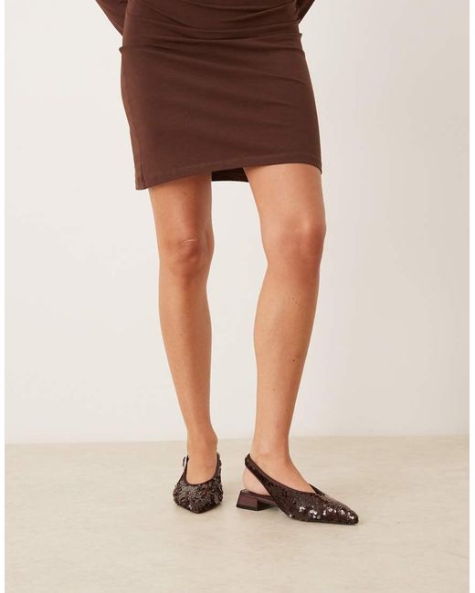 ASOS Brown Wide Fit Leonora Sequin Slingback Ballets