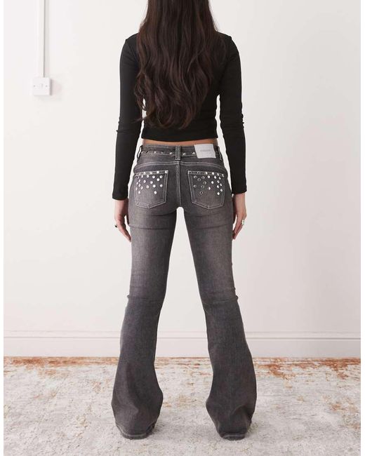 The Ragged Priest Gray Charlie Low Rise Flare Jean