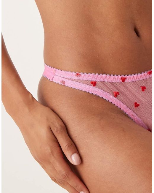 Dora Larsen Pink Priya Tulle Heart Embroidered Lingerie Thong