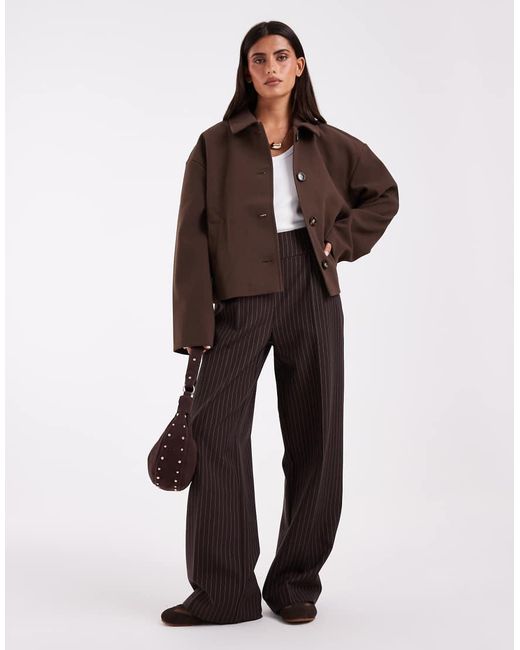 Pieces Brown Short Formal Wool Look Coat