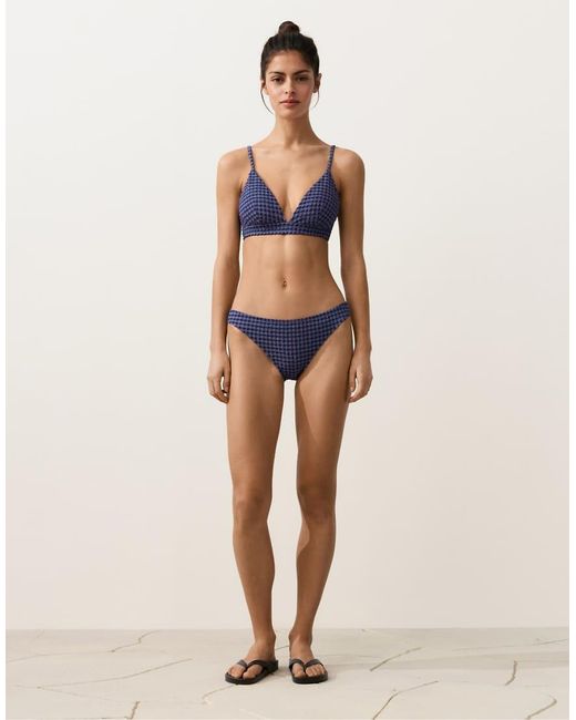 Oysho Blue Gingham Triangle Bikini Top