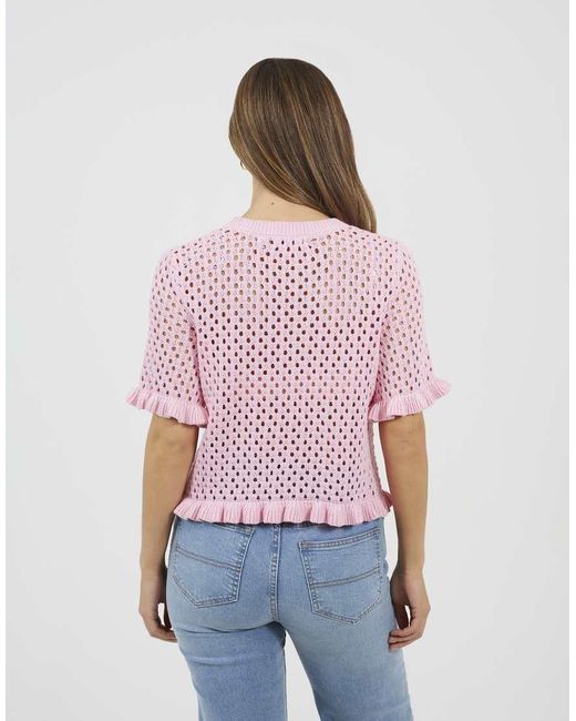 Brave Soul Red Open Knit T Shirt With Frill Hem