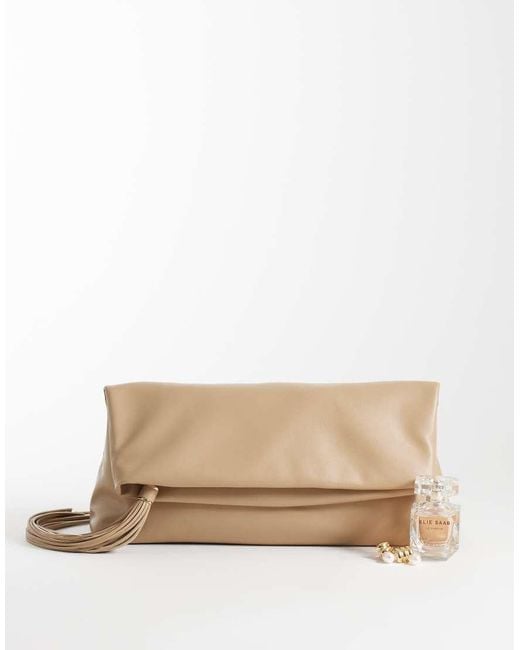 ASOS Natural Tassel Zip Top Flap Clutch