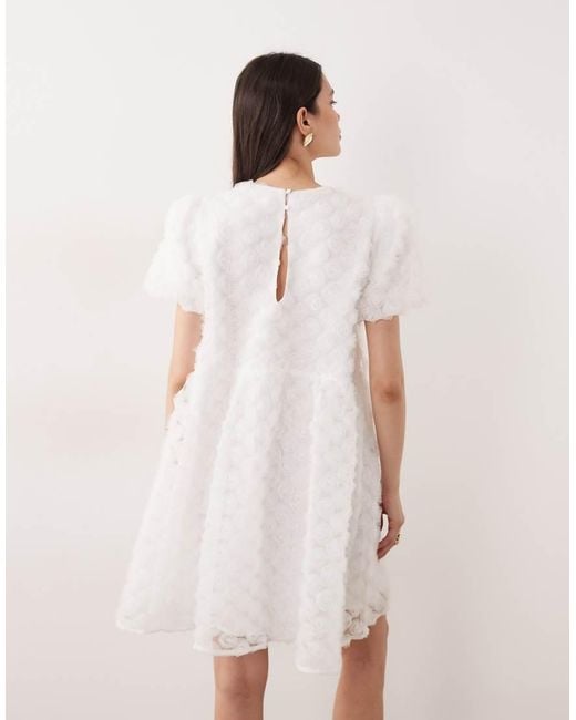 Y.A.S Natural 3d Textured Rose Mini Smock Dress