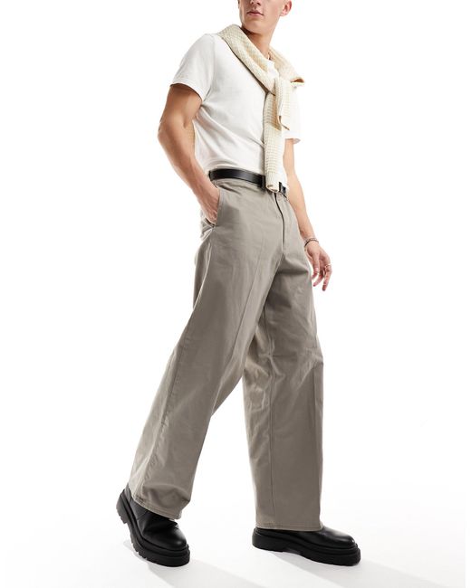 Astro - pantaloni larghi a fondo ampio beige scuro di Weekday in Natural da Uomo