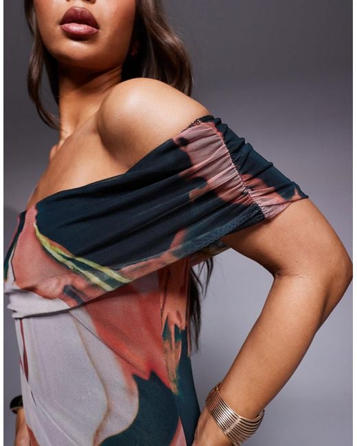 ASOS Multicolor One Off Shoulder Mesh Maxi Dress
