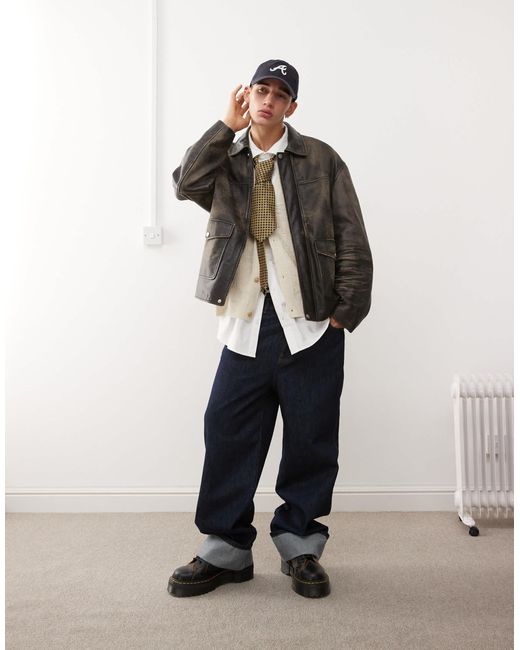 Reclaimed (vintage) – verwaschene trucker-jacke aus echtleder in White für Herren
