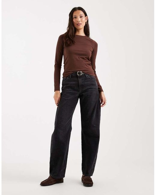 ASOS Brown Cotton Elastane Long Sleeve Crew Neck Tee