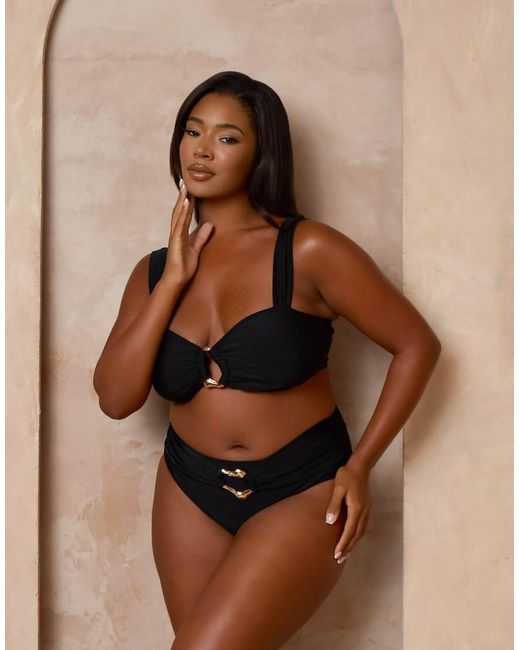 Moda Minx Curve Brown X Alessa Tyrrell-charles Wide Strap Bikini Top With Hoop Detail