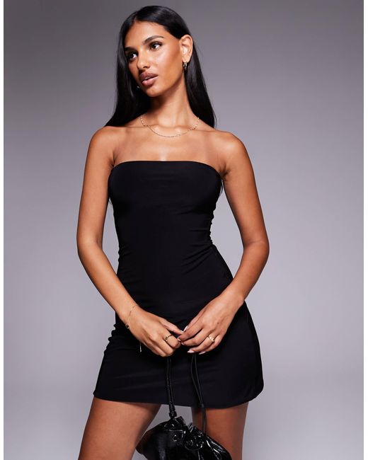 Robe bandeau moulante courte sculptante double épaisseur à taille froncée Fashionkilla en coloris Blue