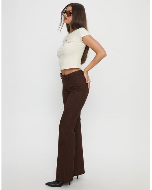 Princess Polly Black Faux Suede Button Front Detail Flare Trousers