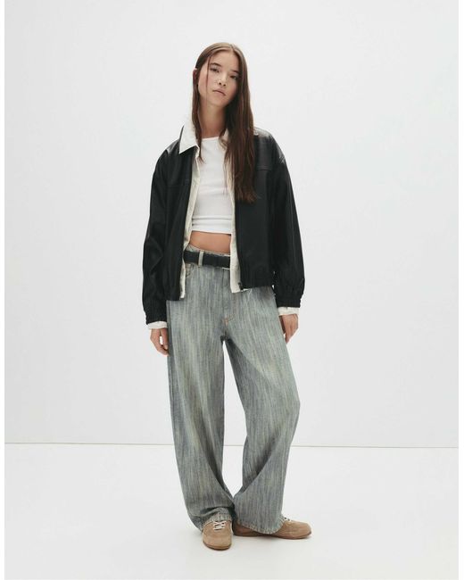 Pull&Bear Black – e bomberjacke aus kunstleder