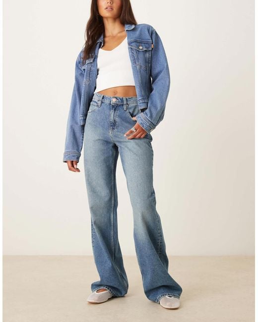 Free People Blue Tinsley baggy High Rise Straight Leg