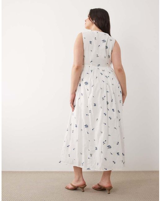 Nobody's Child Gray Cotton Rich Embroidered Milkmaid Midi Dress