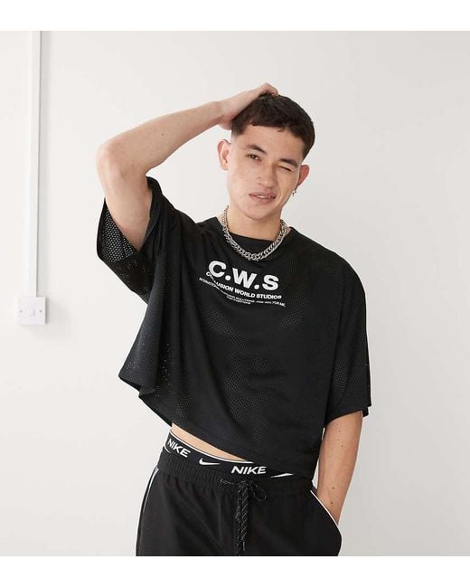 Collusion Black Boxy Crop T-shirt for men