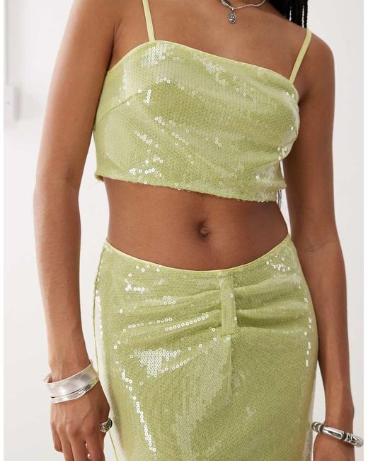 Falda Larga Verde Lima Con Cintura Fruncida De Lentejuelas De (Parte De Un Conjunto) Amy Lynn de color Metallic