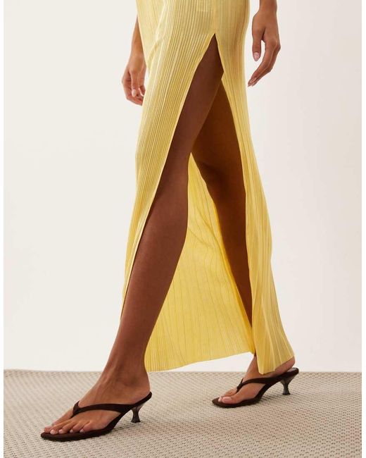 ASOS Natural Plisse Halter Neck Maxi Dress With Corsage Trims