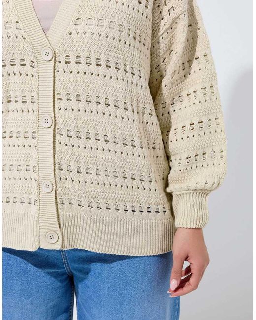 Yours Clothing Natural Crochet Balloon Sleeve Cardigan