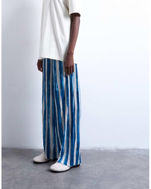 TOPSHOP White Stripe Crinkle Wide Leg Trousers