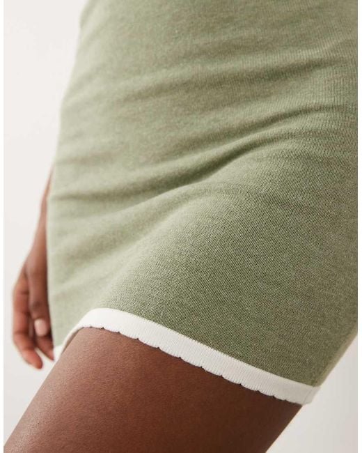 SNDY'S Green Cotton Rich Knitted Contrast Trim Scoop Neck Mini Dress Co-ord