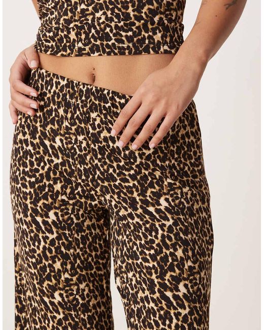 Vila Broek Van Gladde Jersey Met Luipaardprint, Deel Van Co-Ord Set in het Natural