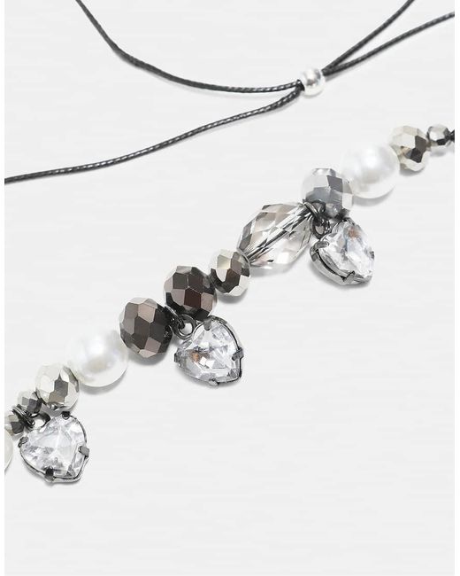 Stradivarius White Jewelled Beaded Necklace