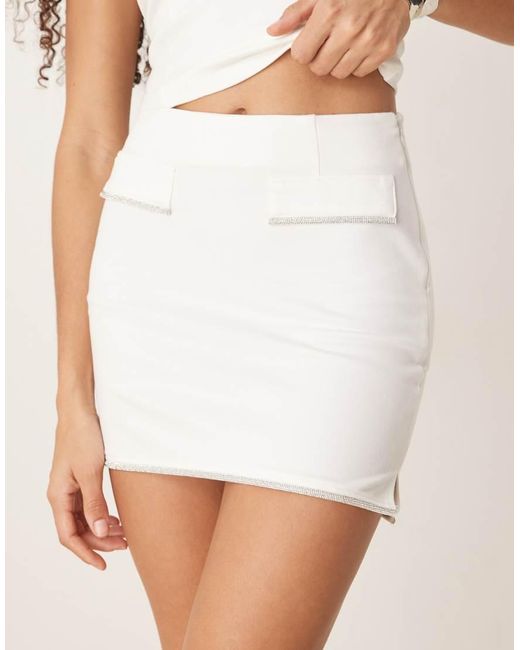 ASOS Natural Co-ord Ponte Mini Skirt With Diamante Trim