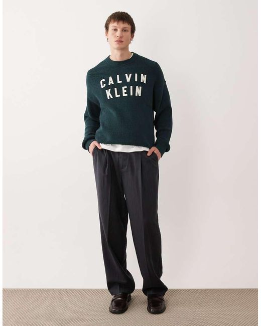 Calvin Klein Blue Relaxed Fit Cotton Knit Jumper for men