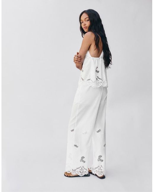 Pull&Bear White Embroidered Trousers