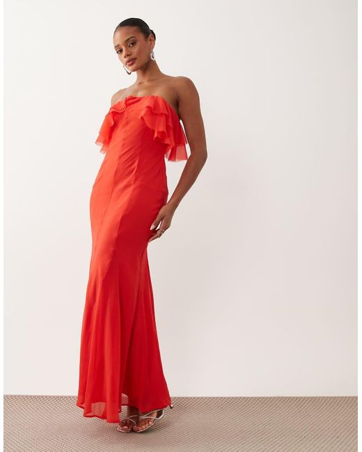 ASOS Red Bandeau Maxi Dress With Godet Hem