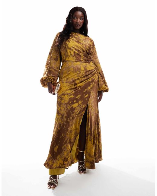 ASOS Asos Design Curve Long Sleeve Bias Maxi Dress in Metallic | Lyst