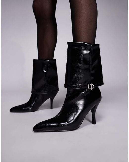 ASOS Black Ella Wide Heeled Ankle Boots With Buckle Detail
