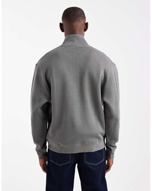 ASOS Gray Relaxed Fit Quarter Zip Ribbed Sweatshirt With Sporty Print for men