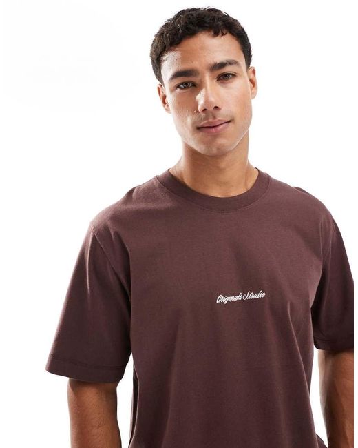 Jack & Jones Brown Oversize T-Shirt With Originals Embroidery for men